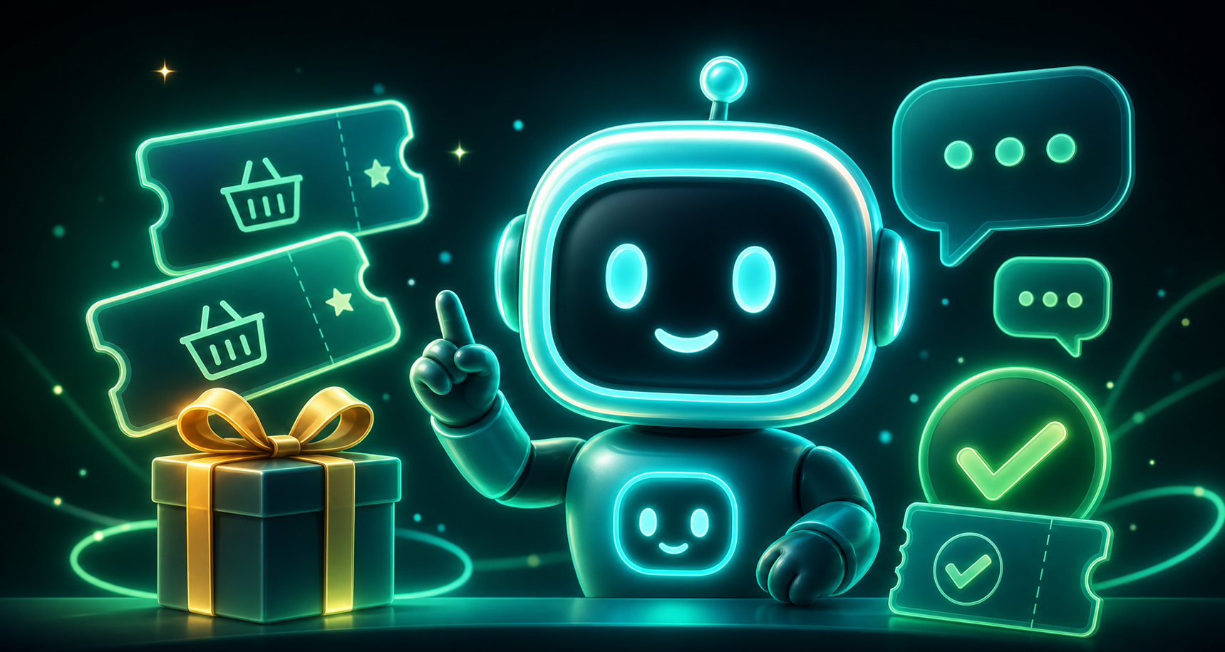BotStudio assistant with purchase tickets, gift, and registration confirmations.